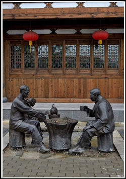 喝茶銅雕塑 喝茶銅雕塑